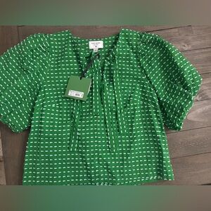 NWT Kate Spade Target Polka Dot Puff Short Sleeve Blouse Green XS